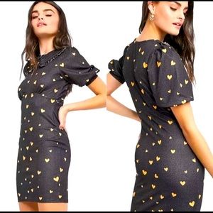 ASOS DESIGN Black Heart Bodycon Mini Dress Peter Pan Collar 14